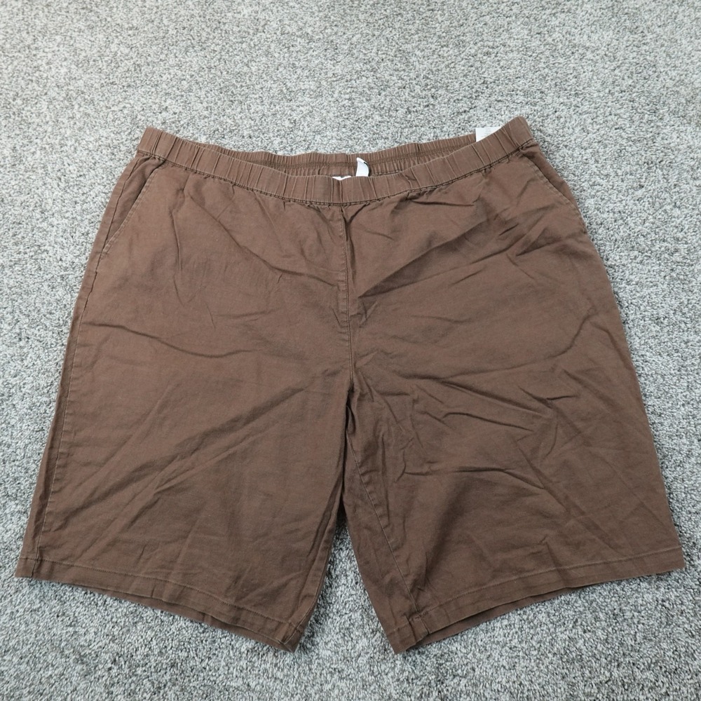 Linen Shorts Womens 2X Brown Chambray Elastic Waist Pull On Bermuda Chino Casual